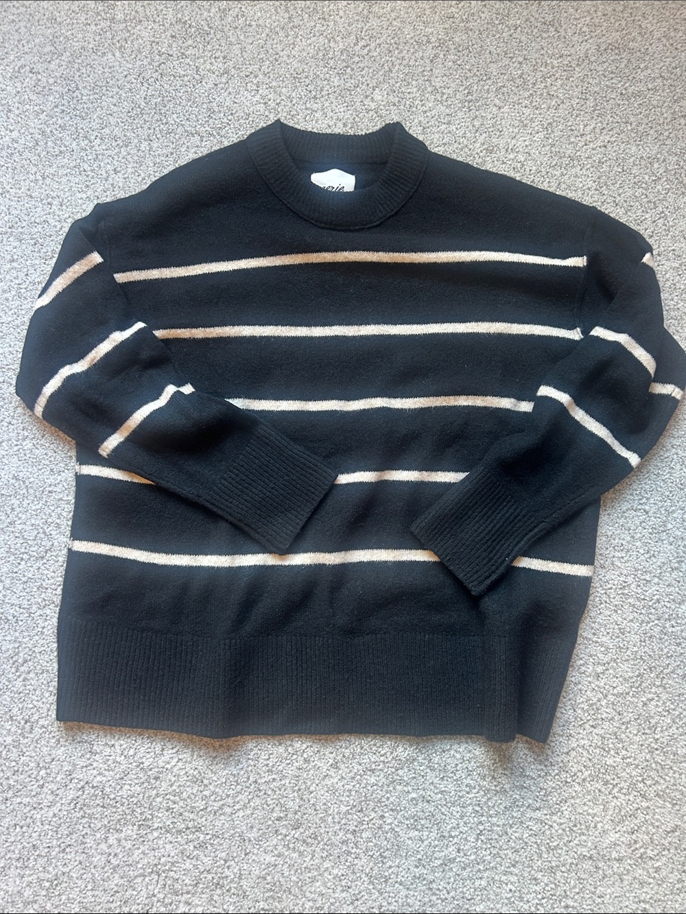 aerie Black Turtleneck Sweater with Cream Stripes
